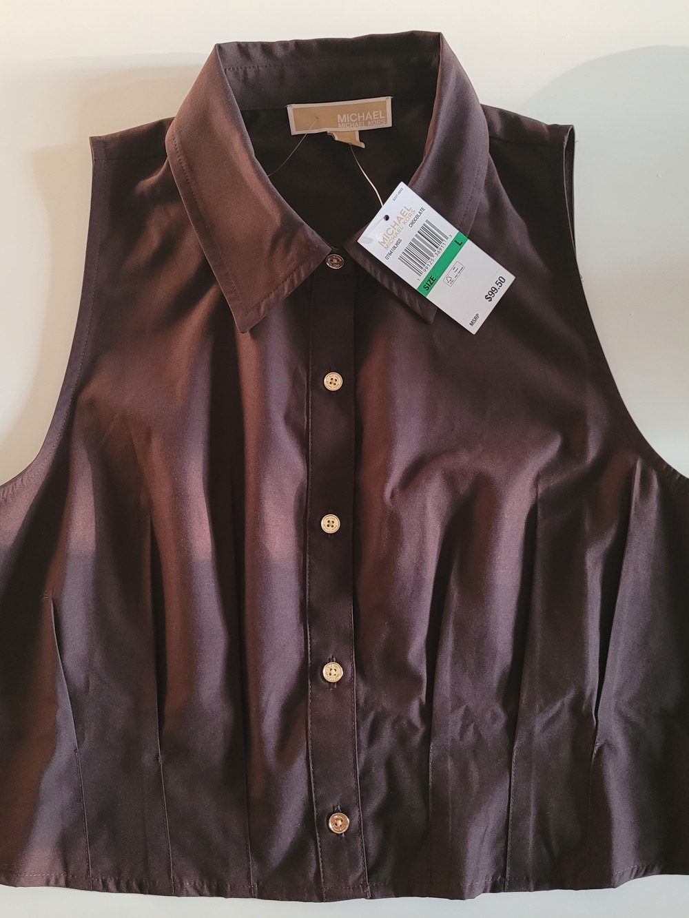 Michael Kors Sleeveless Button-Front Top in Dark Brown - Picture 2 of 9